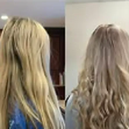 Before and after blonde balayage transformation
