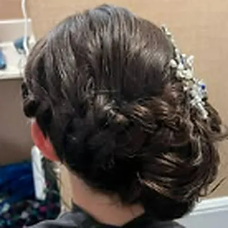 Braided formal updo with crystal pin